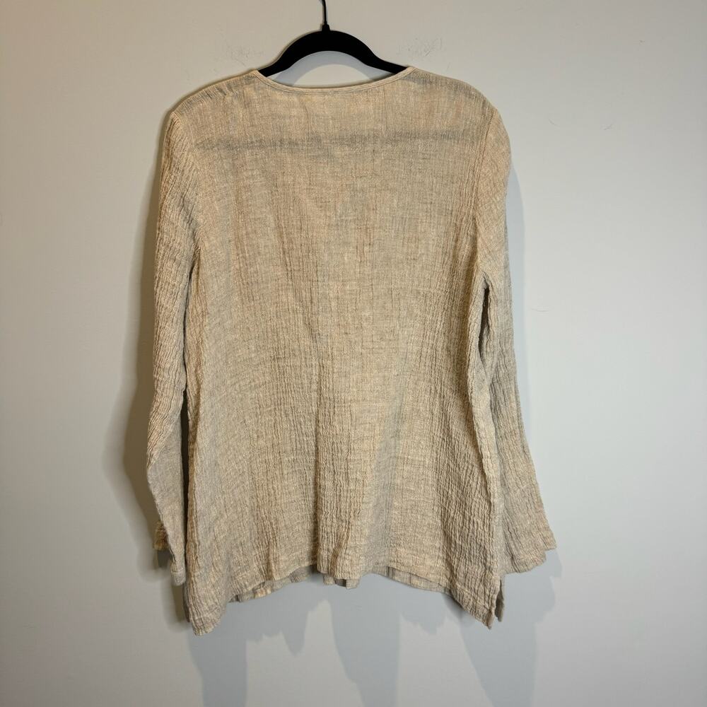 J. Jill Top Women's Pure Jill Beige Crinkle Linen Lagenlook Button Up Size Large - Picture 3 of 8